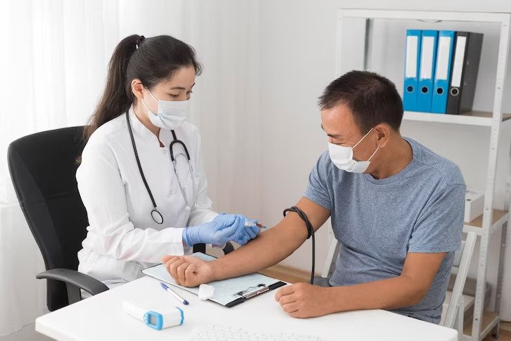 Doctor checking patient vital signs during a health checkup