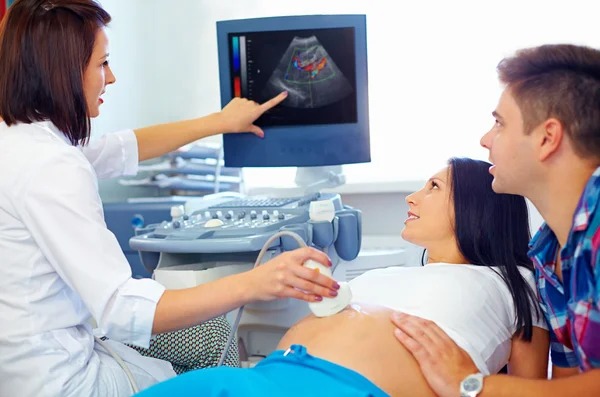 Doctor performing an ultrasound scan in a clinic